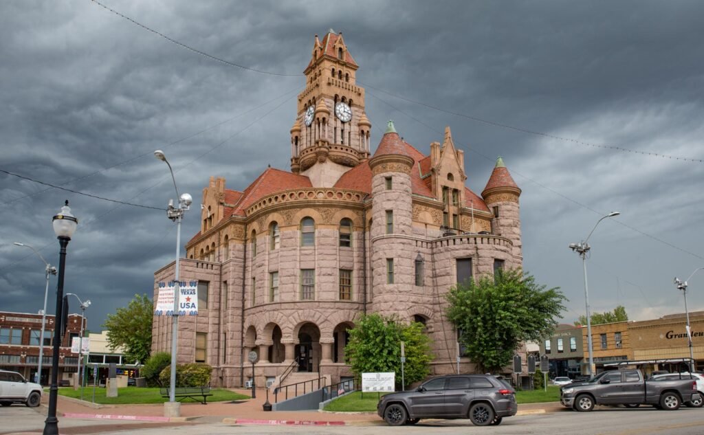 Wise County Courthouse in Decatur, a grand historic building with a clock tower.